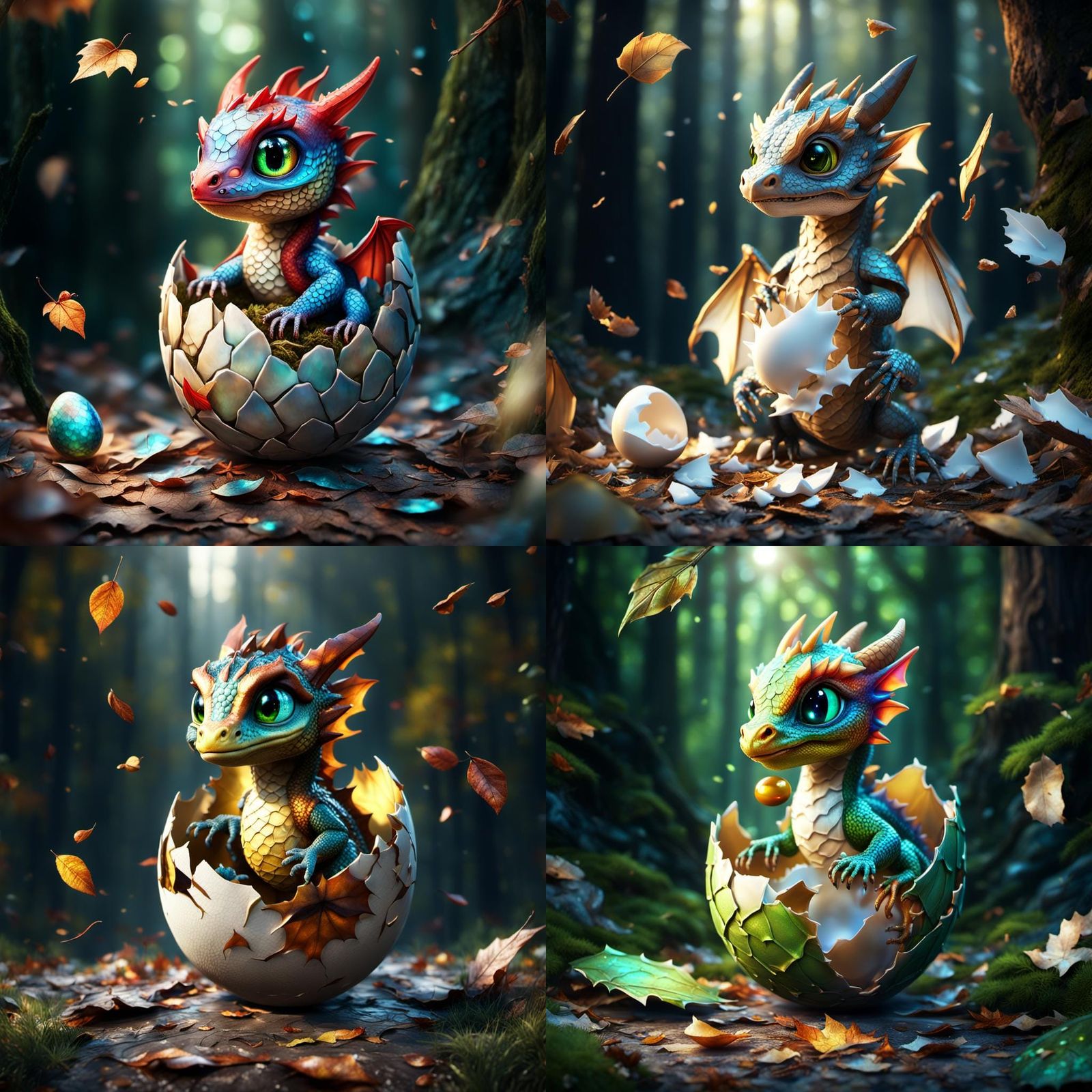 Baby Dragon Emerges from Egg in Forest