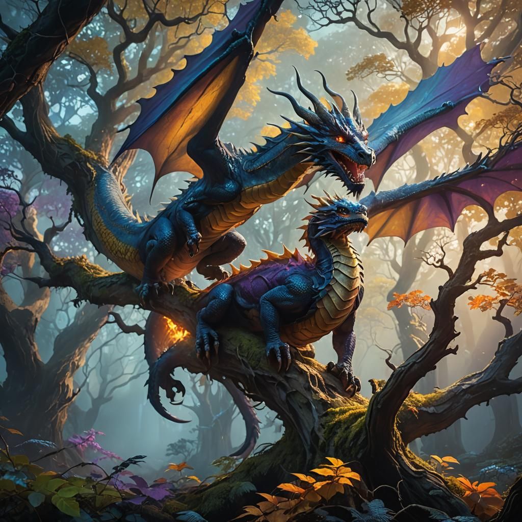 Dragon in Mystical Forest: Fantasy Concept Art