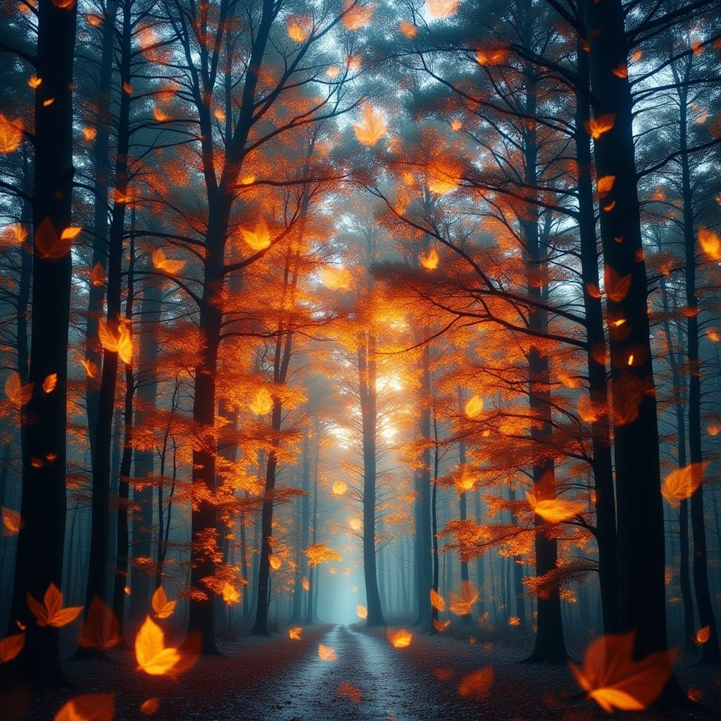 Surreal Autumn Trees with Fractal Colors