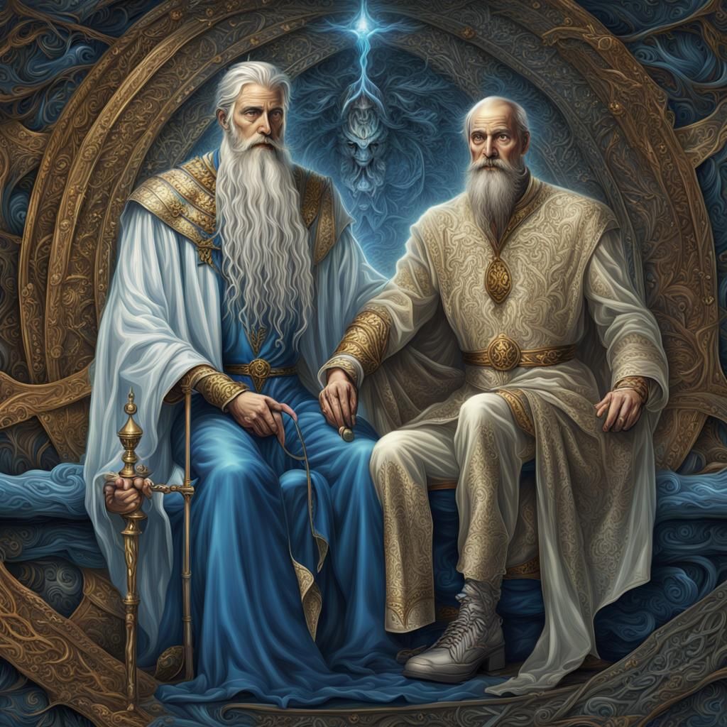 Merlin and Dying King Arthur in Art Nouveau Style