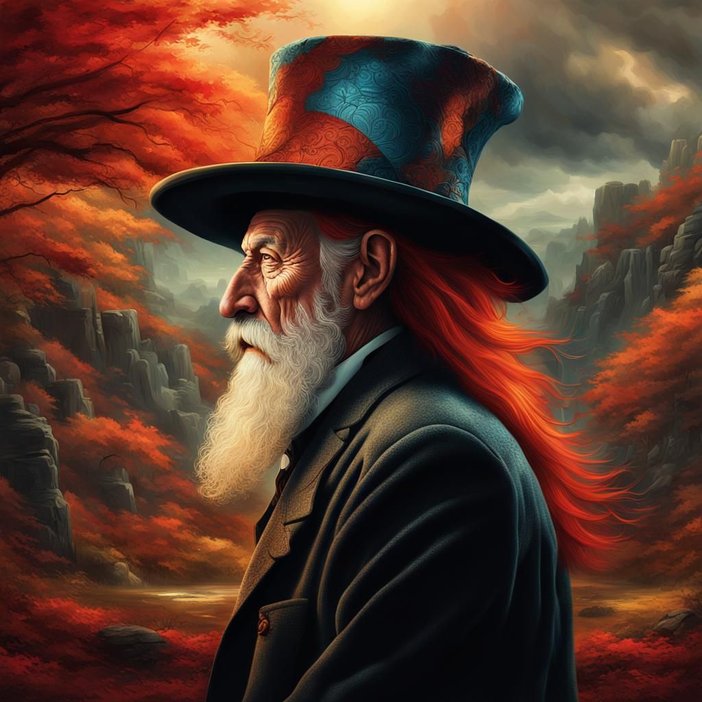 Elderly Man with Vibrant Red Hair, Abstract Digital Art