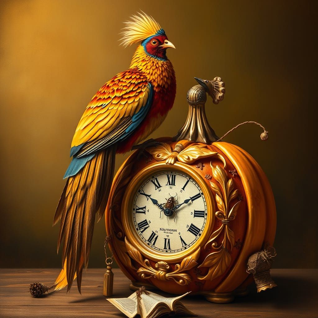 Golden Pheasant Clock in Renaissance Style