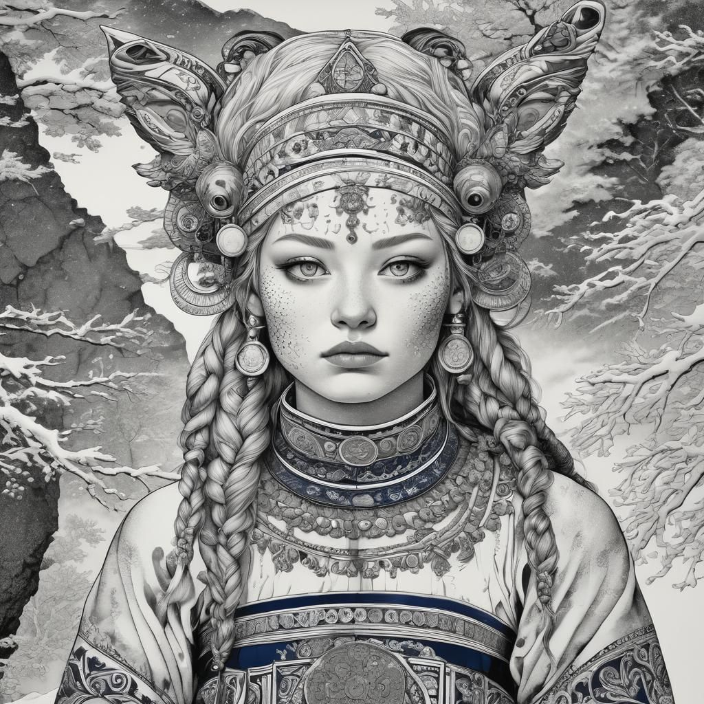 Sami Girl Portrait in Mixed Artistic Styles