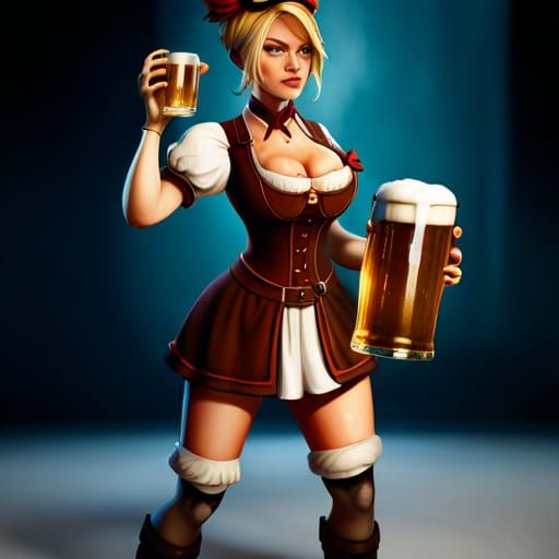 Oktoberfest Beer Maiden in Dark Fantasy Style