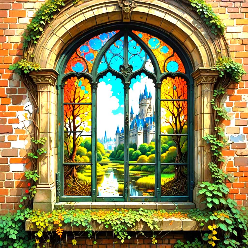 Gothic Castle Window in Vibrant Colors