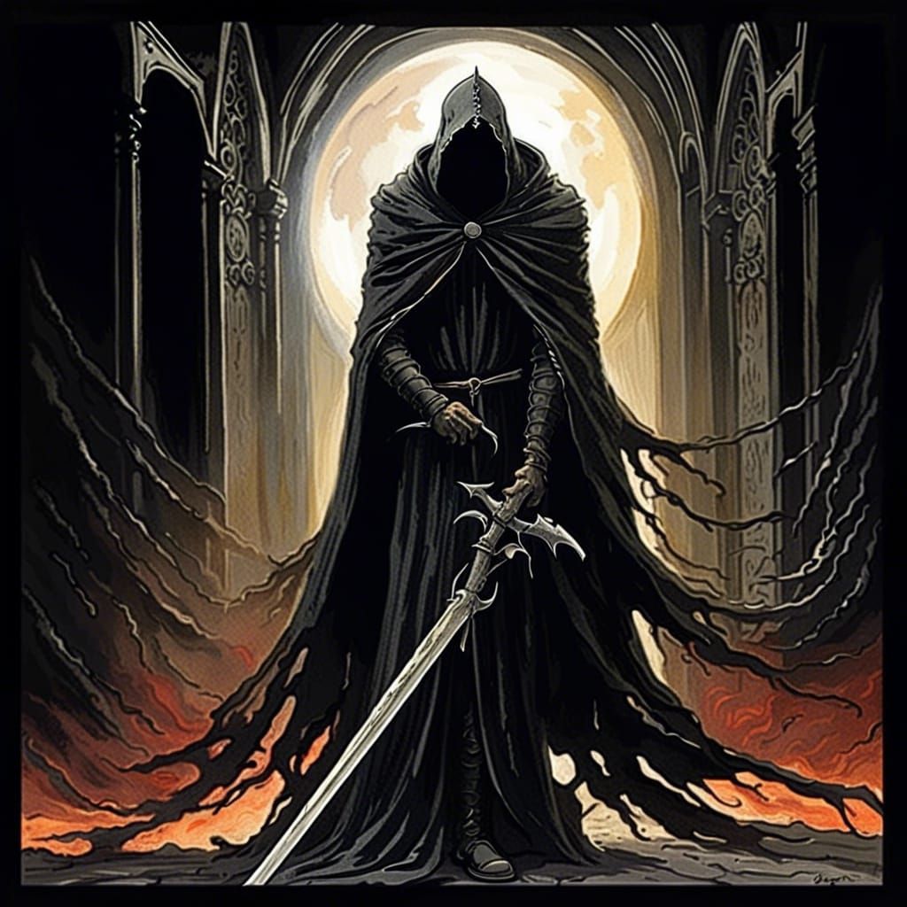 Gothic Horror Figure Under Dark Eclipse