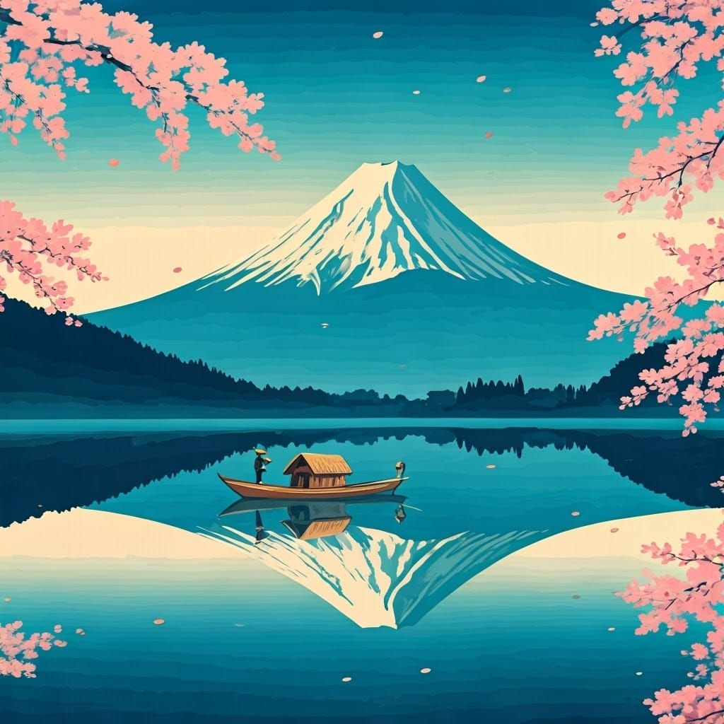Mount Fuji Reflected: A Tranquil Ukiyo-e Landscape