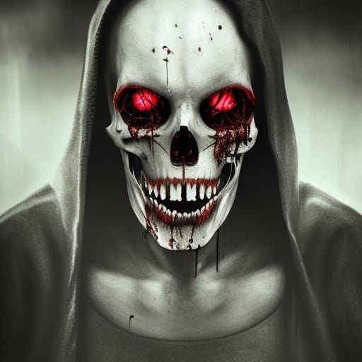 Hyperrealistic Grim Reaper with Bloody Face