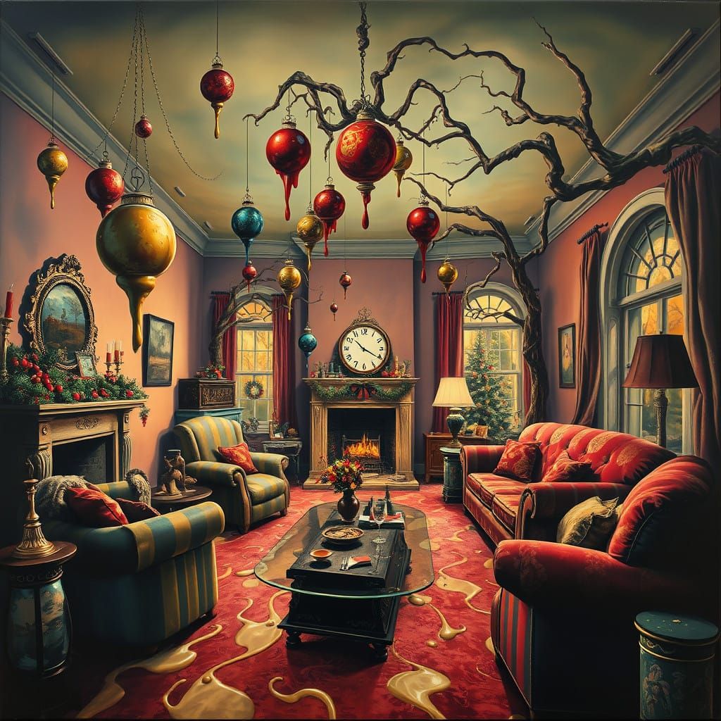 Surreal Christmas Scene in Vibrant Oil Painting Style