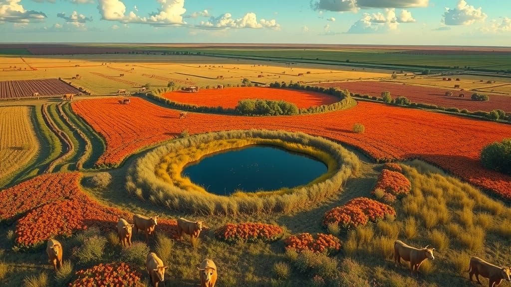 Texas Ranch Bird's-Eye View in Airbrush Style
