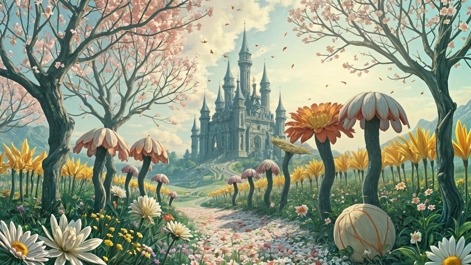 Enchanted Floral Realm Blooms in Whimsical Paradise