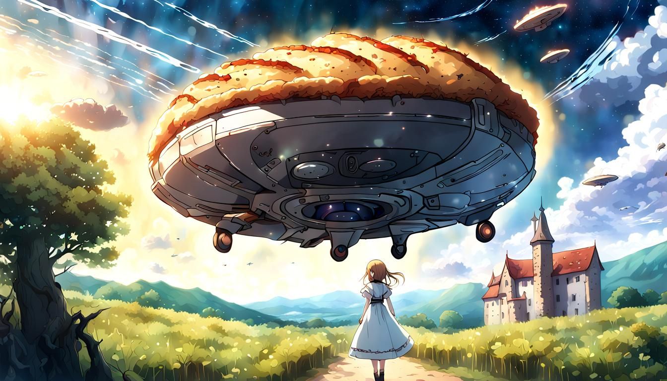 Cinematic Alien Abduction of Cat Girl in Anime Style