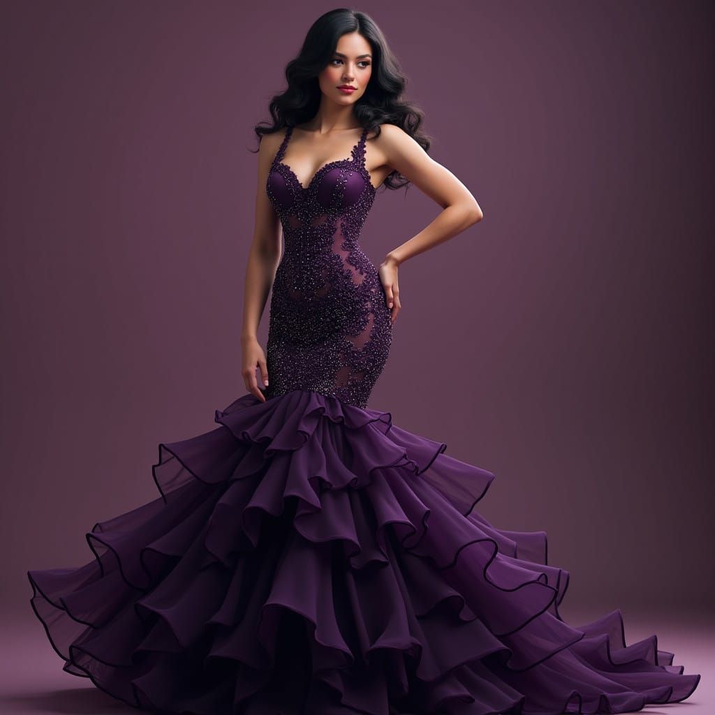 Ethereal Evening Goddess in Enchanted Dark Purple Ball Gown