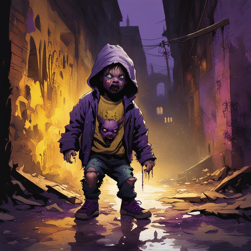Demon Toddler in Dark Fantasy Alleyway Concept Art