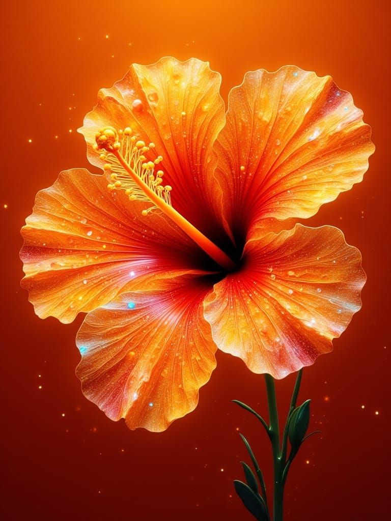 Crystalline Hibiscus Flower in Dazzling Orange