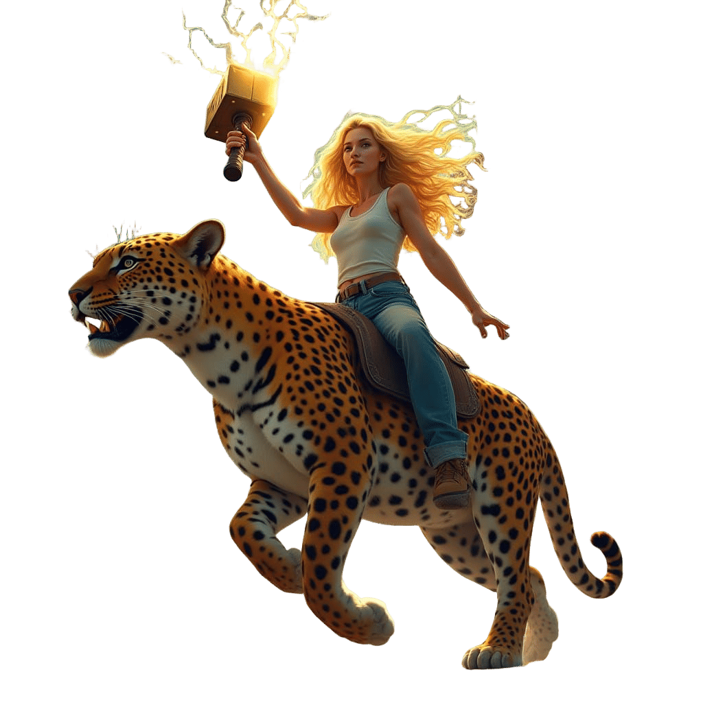 Surreal Billboard Scene: Blonde Woman Rides Leopard with Tho...