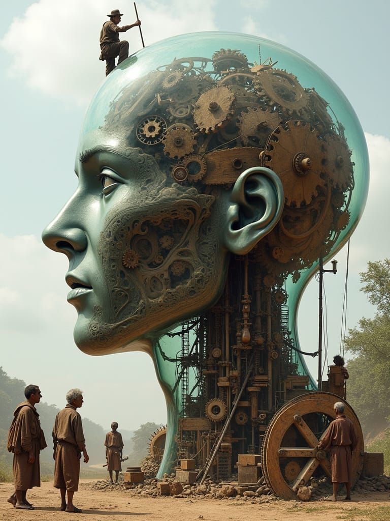 The Village's Enormous Head - Wooden Automata