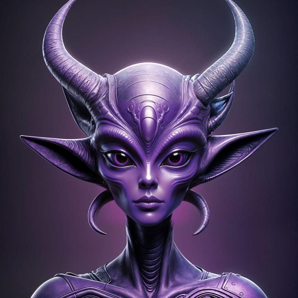 Abstract Purple Alien with One Eye and Horn