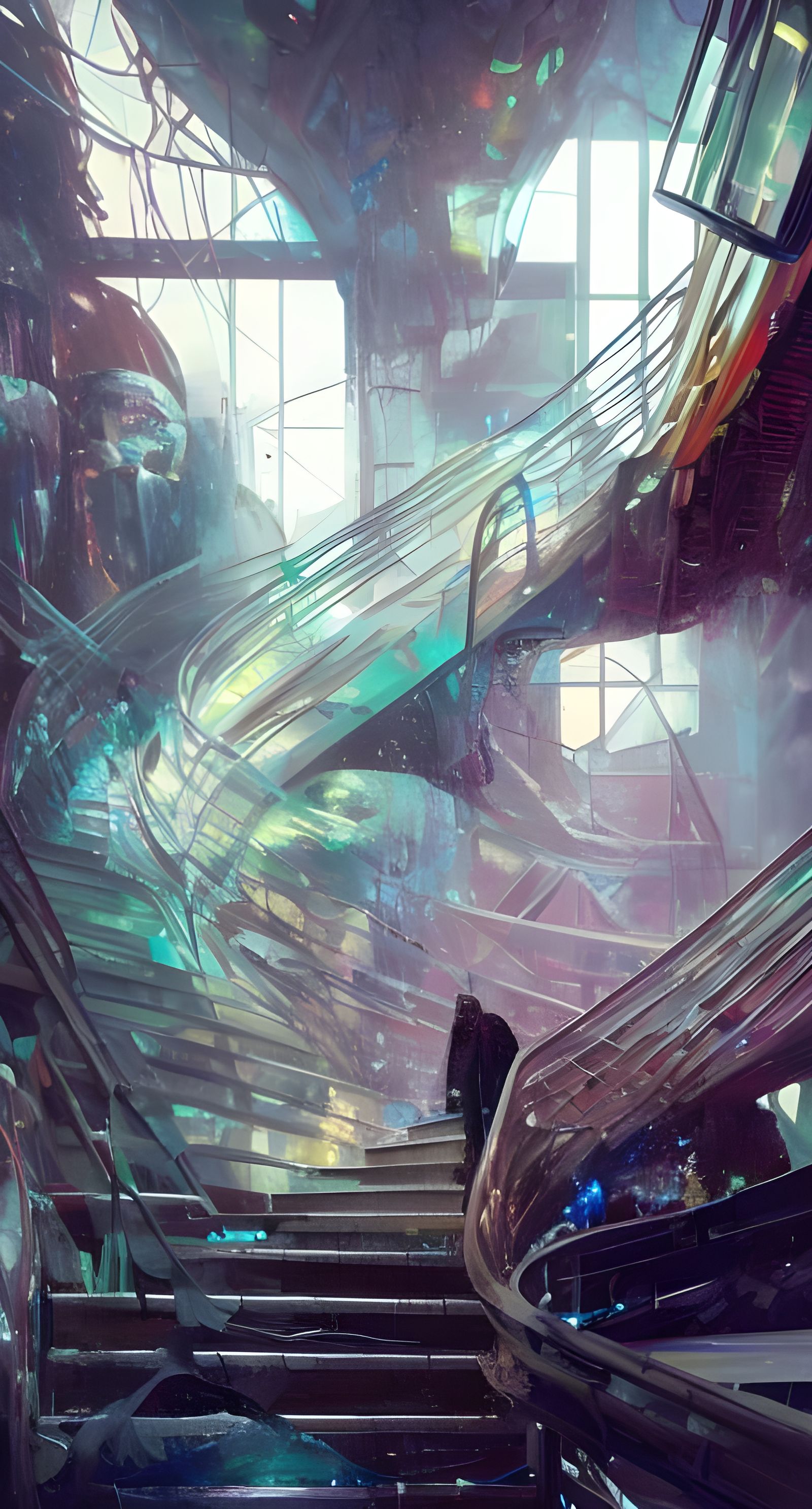 Surreal Stairs in Biopunk Synthwave Style