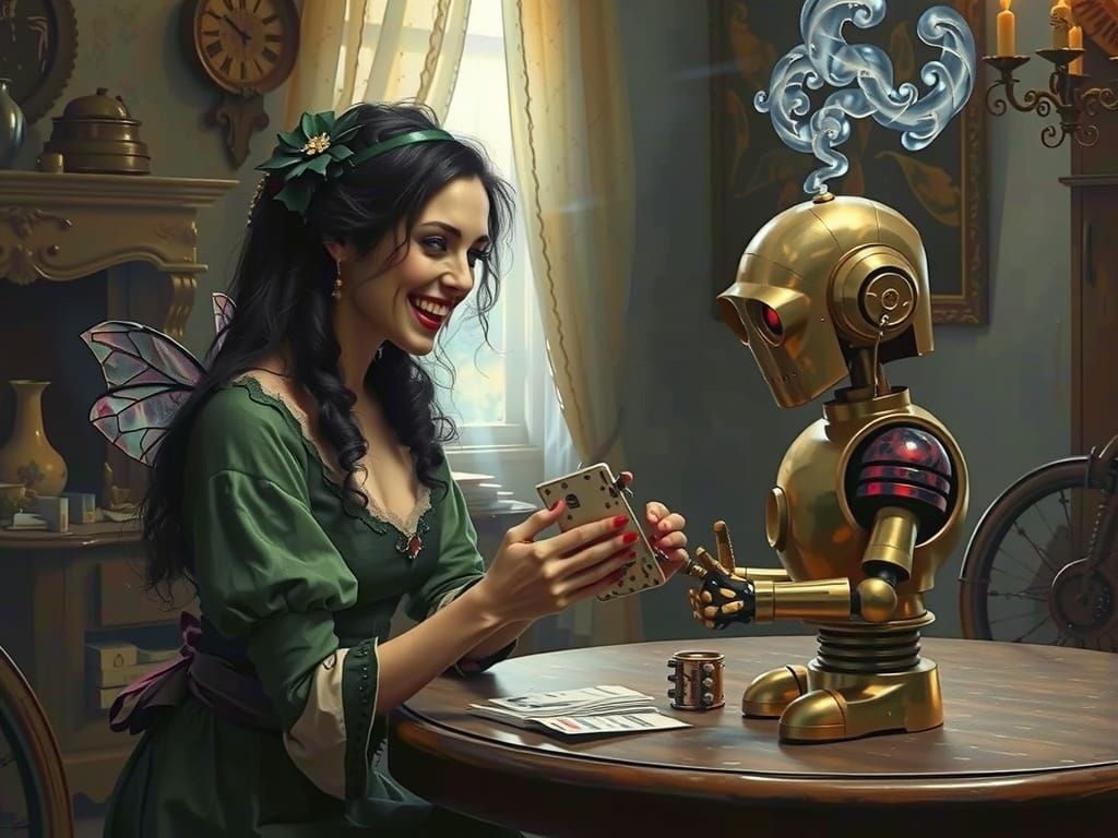 Victorian Fairy and Robot Play: Cinematic Film Still