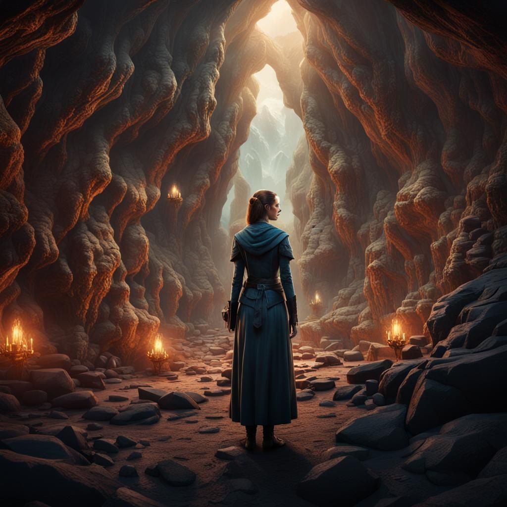 Woman Conjuring Illusions in a Cavern