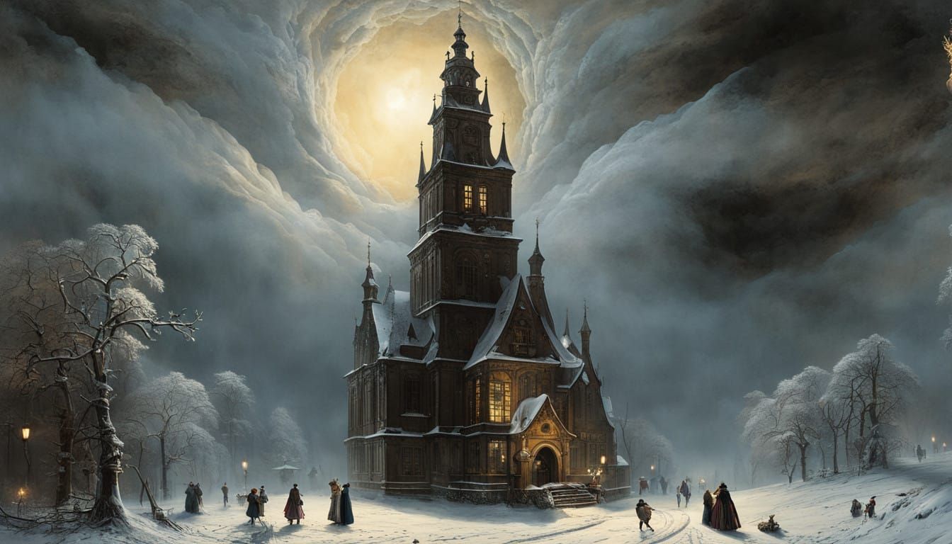 Gothic Aristocrat Flies over German Christmas Market