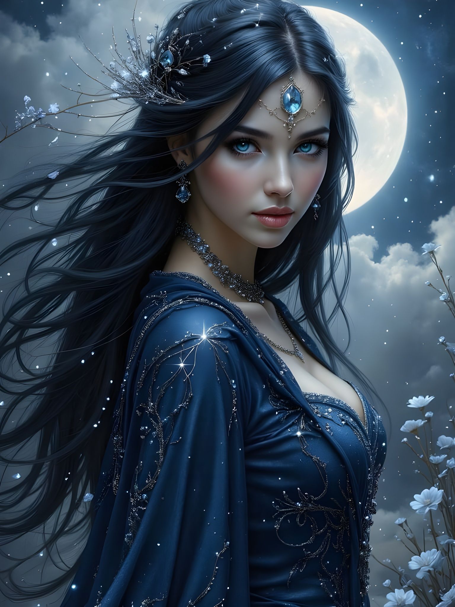 Gothic Norse Goddess Under Waxing Moon