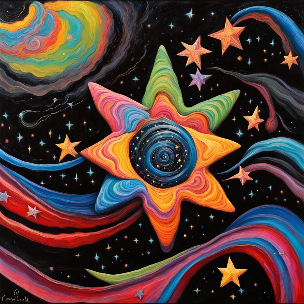Wavy Star with Electromagnetic Coils in Impasto Style