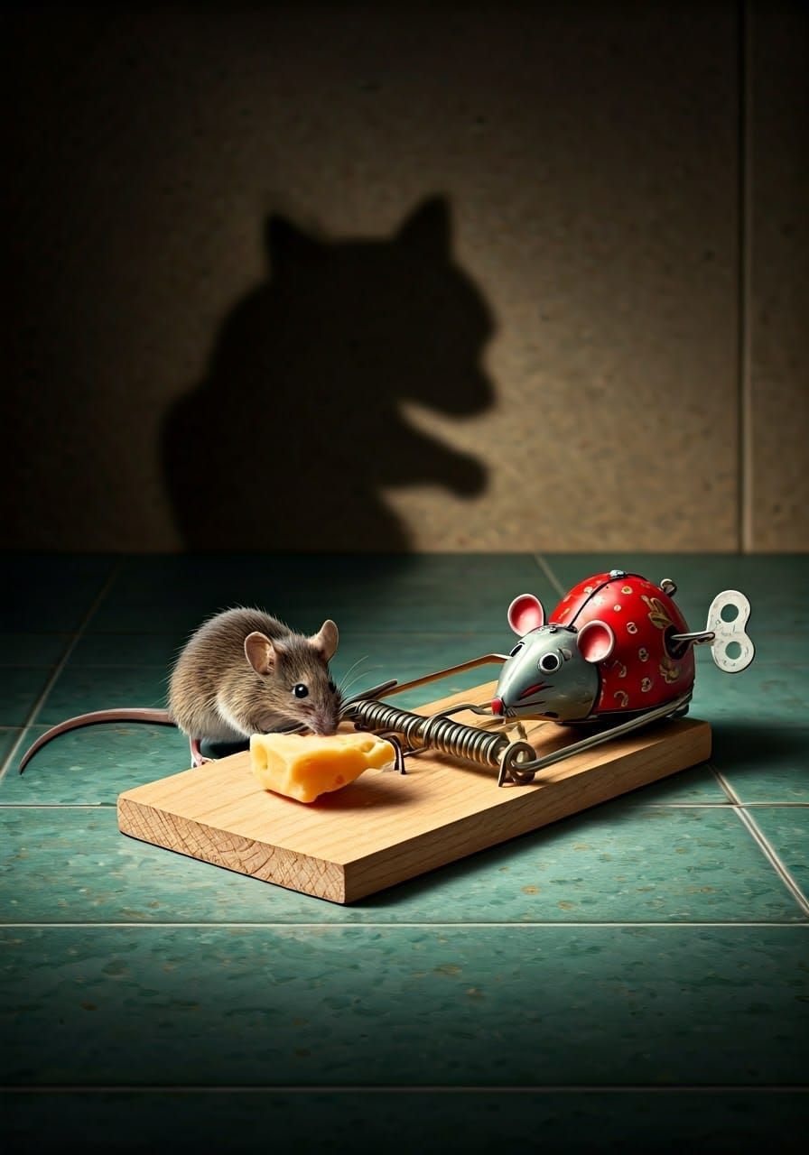 Vintage Toy Mouse Meets Fateful Mousetrap in Renaissance Oil...