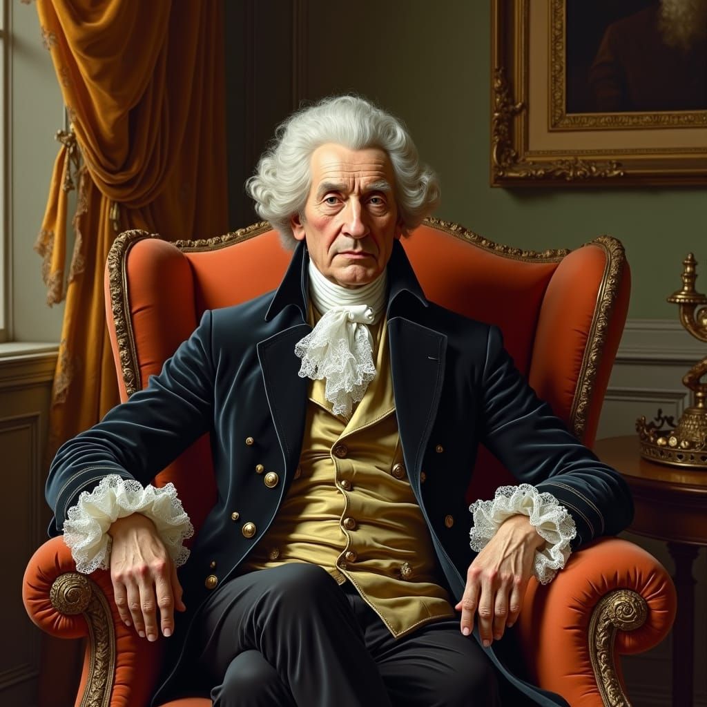 Rococo Portrait of Elderly Man in Baroque Armchair