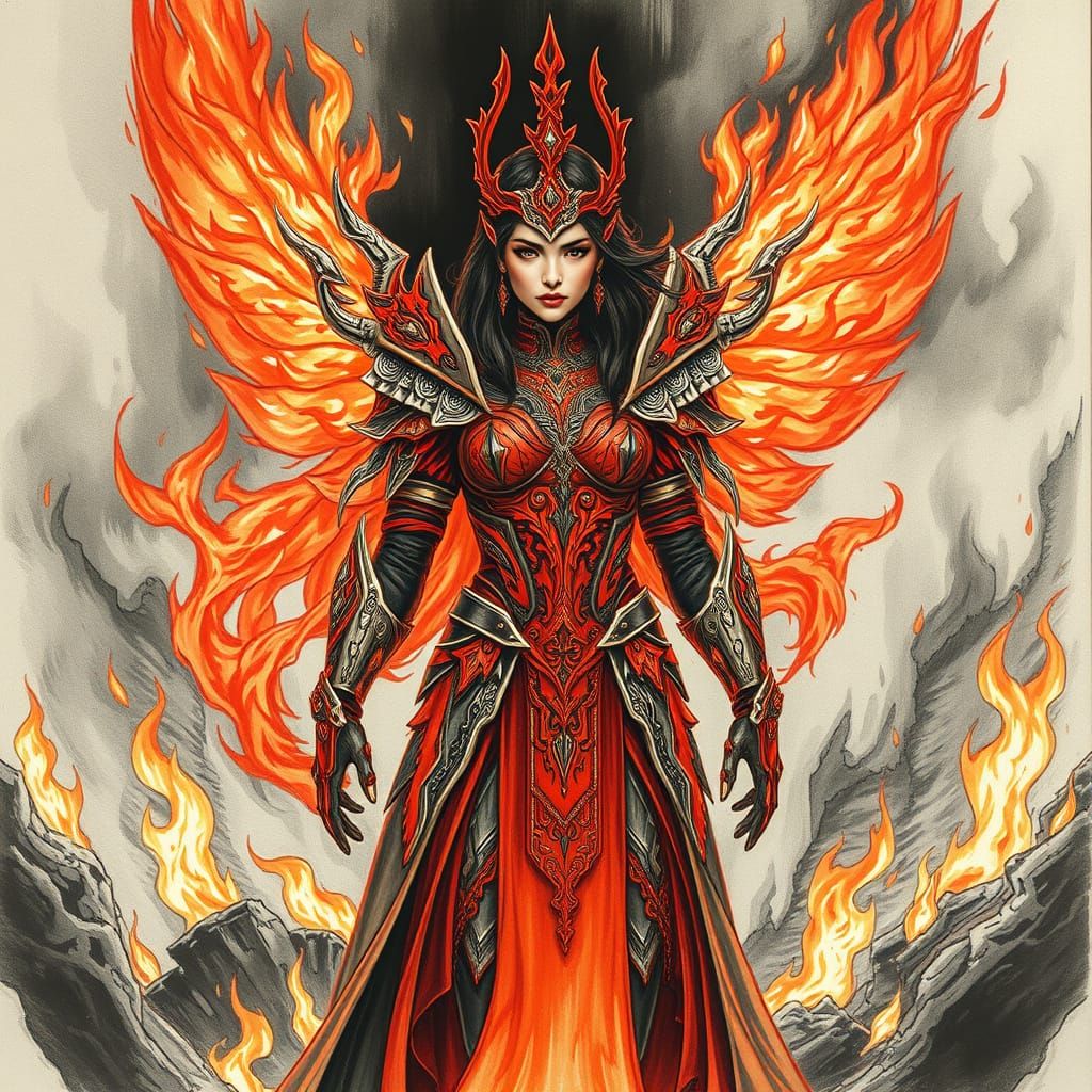 Ethereal Fire Warrior in Charcoal Realism