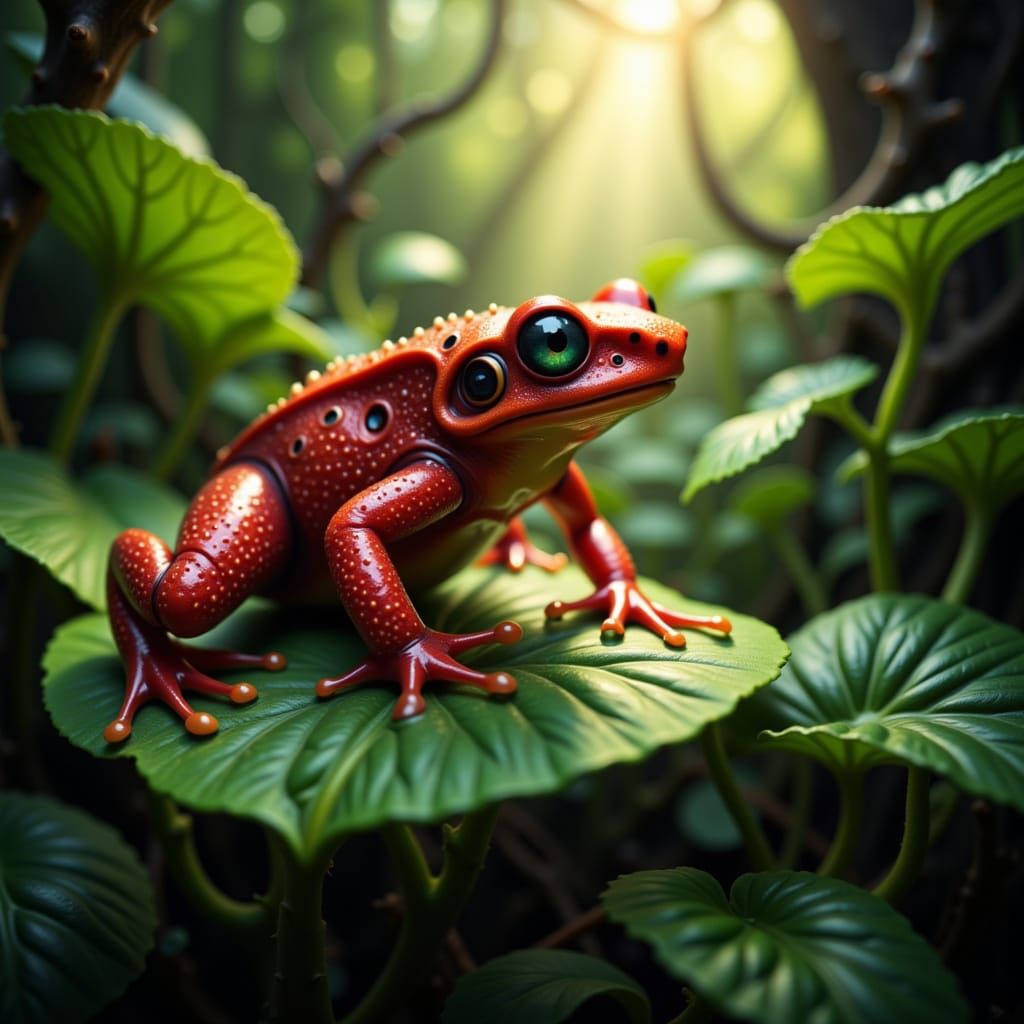 Vibrant Strawberry Poison-Dart Frog in Rainforest