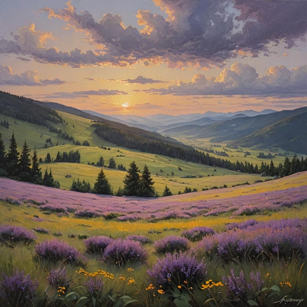 Surreal Ukrainian Sunset Landscape in Oil Painting Style