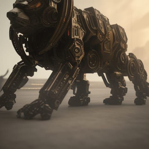 Futuristic Mechanical Lion in Sci-Fi Style