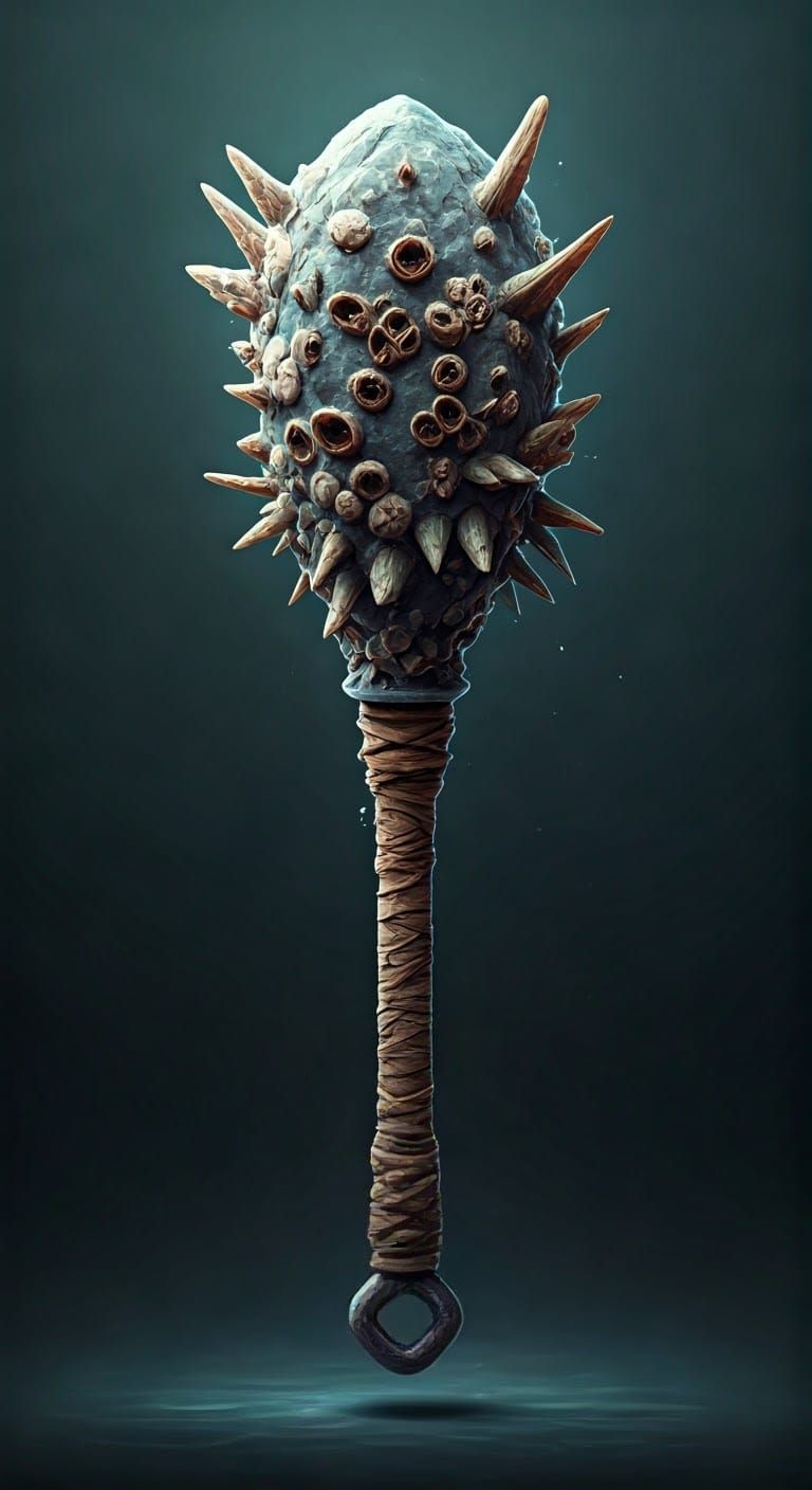 Weathered Mace with Barnacle Encrustations, Ideal for Crushi...