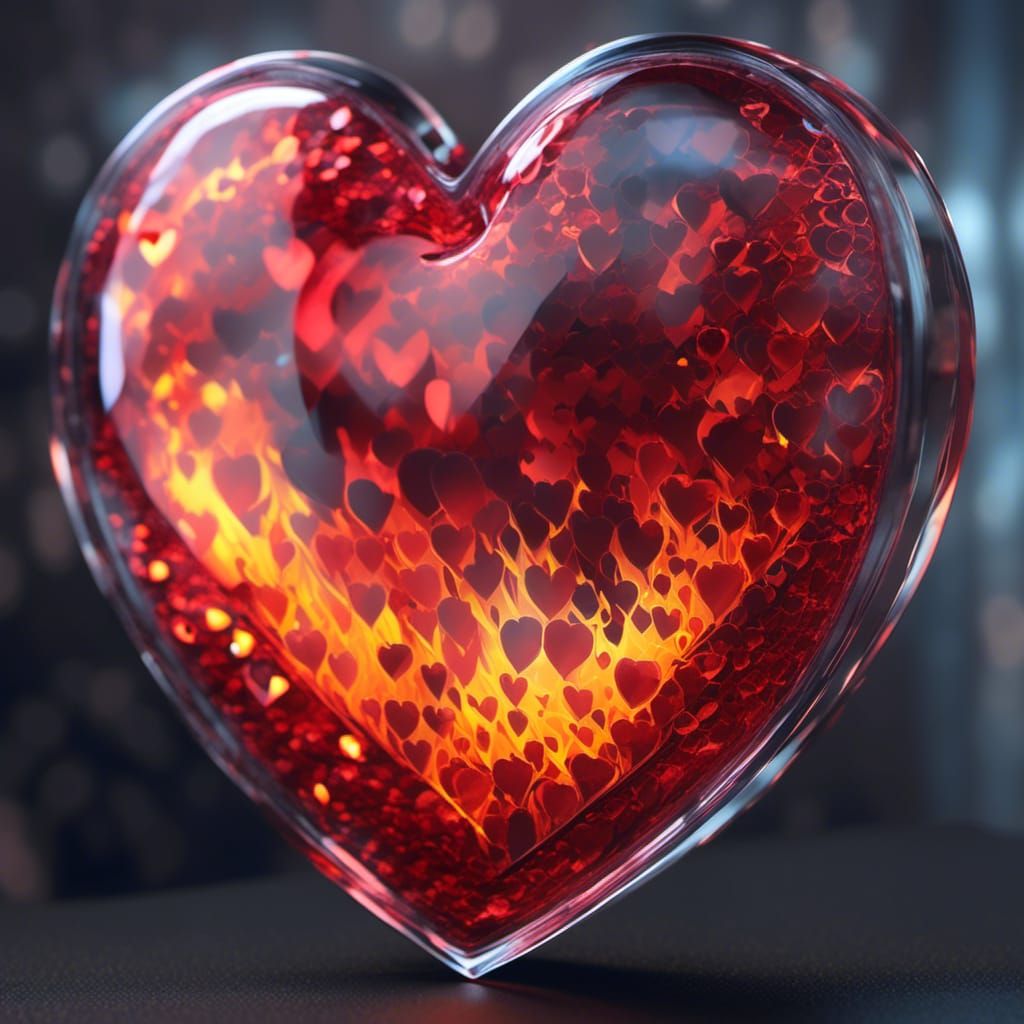 Flaming Broken Heart Mirrored in Glass Miniature