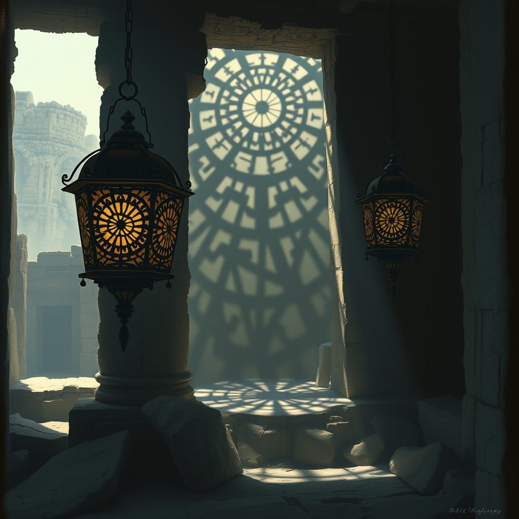 Celestial Lanterns Illuminate Ancient Temple Ruins