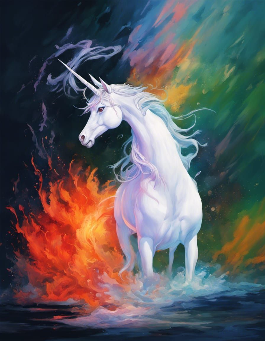 The Last Unicorn in Hyperrealistic Splash Art