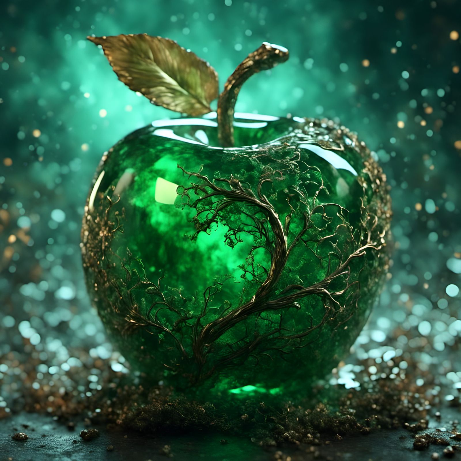 Enchanted Glowing Green Glass Apple
