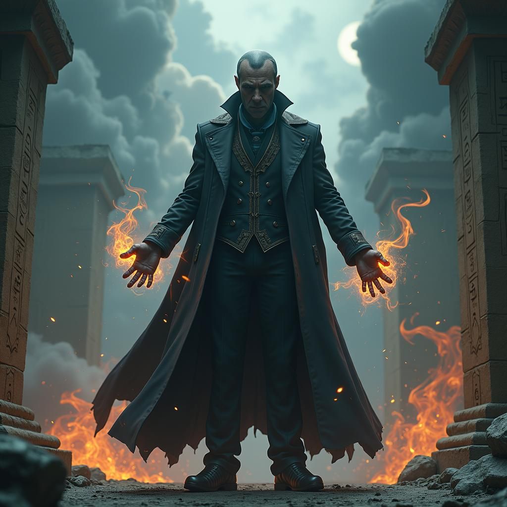 Evil Sorcerer in Suit Amidst Magical Energy