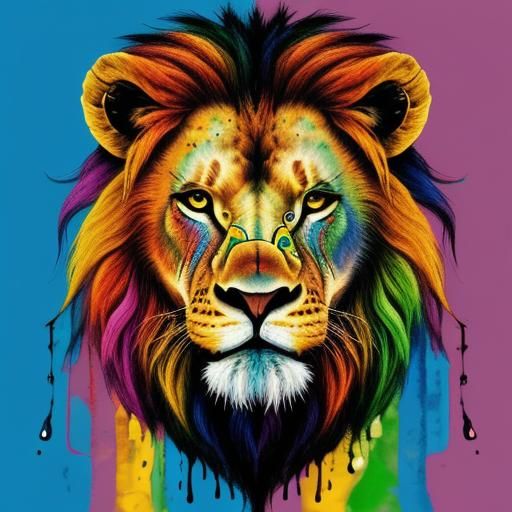 Lion with Rainbow Paint Drips