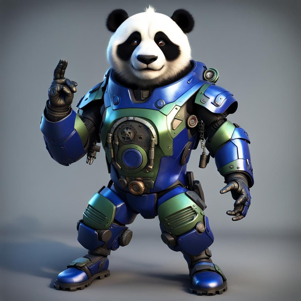 Cyberpunk Panda Commander in 3D Cinematic Style