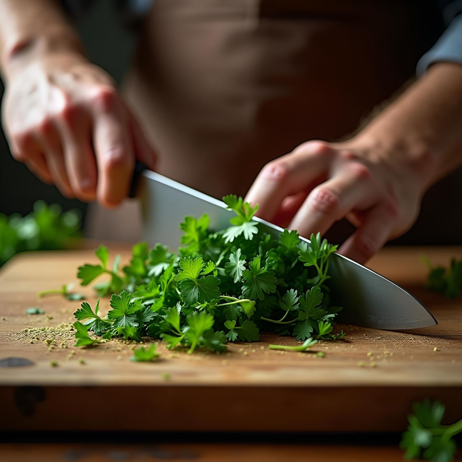 Chef Chopping Parsley: Hyperdetailed Food Photography