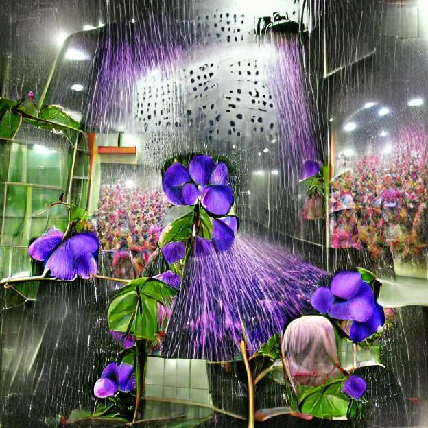 Violet Flower in Rain Shower