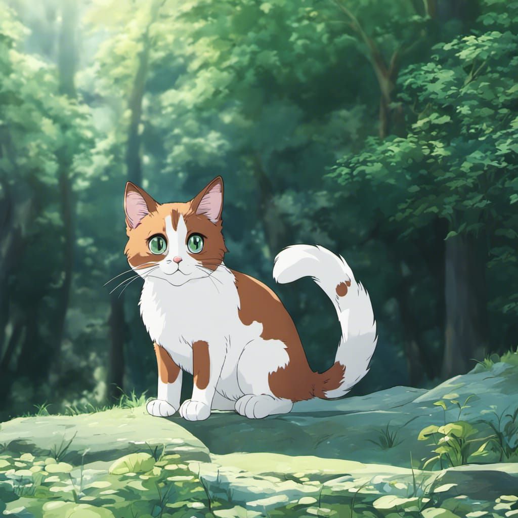 Cute Anime Cat in Studio Ghibli Style