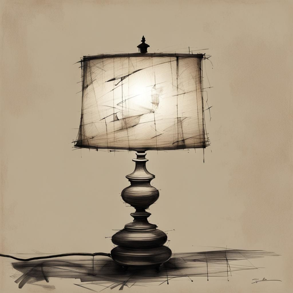 Minimalistic Antique Lamp in Charcoal Sketch