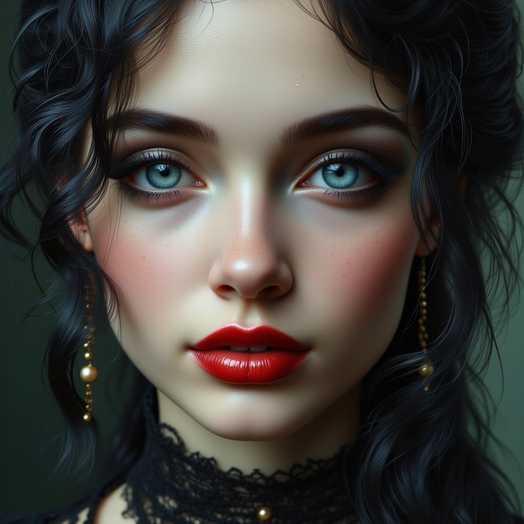 Ethereal Woman's Face with Gothic Makeup