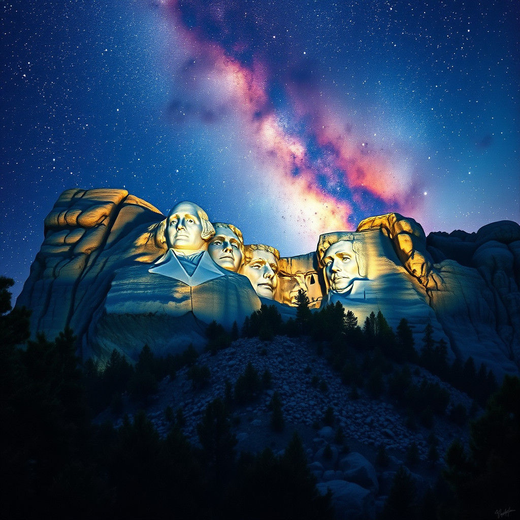Mount Rushmore Nightscape in Dreamlike Style