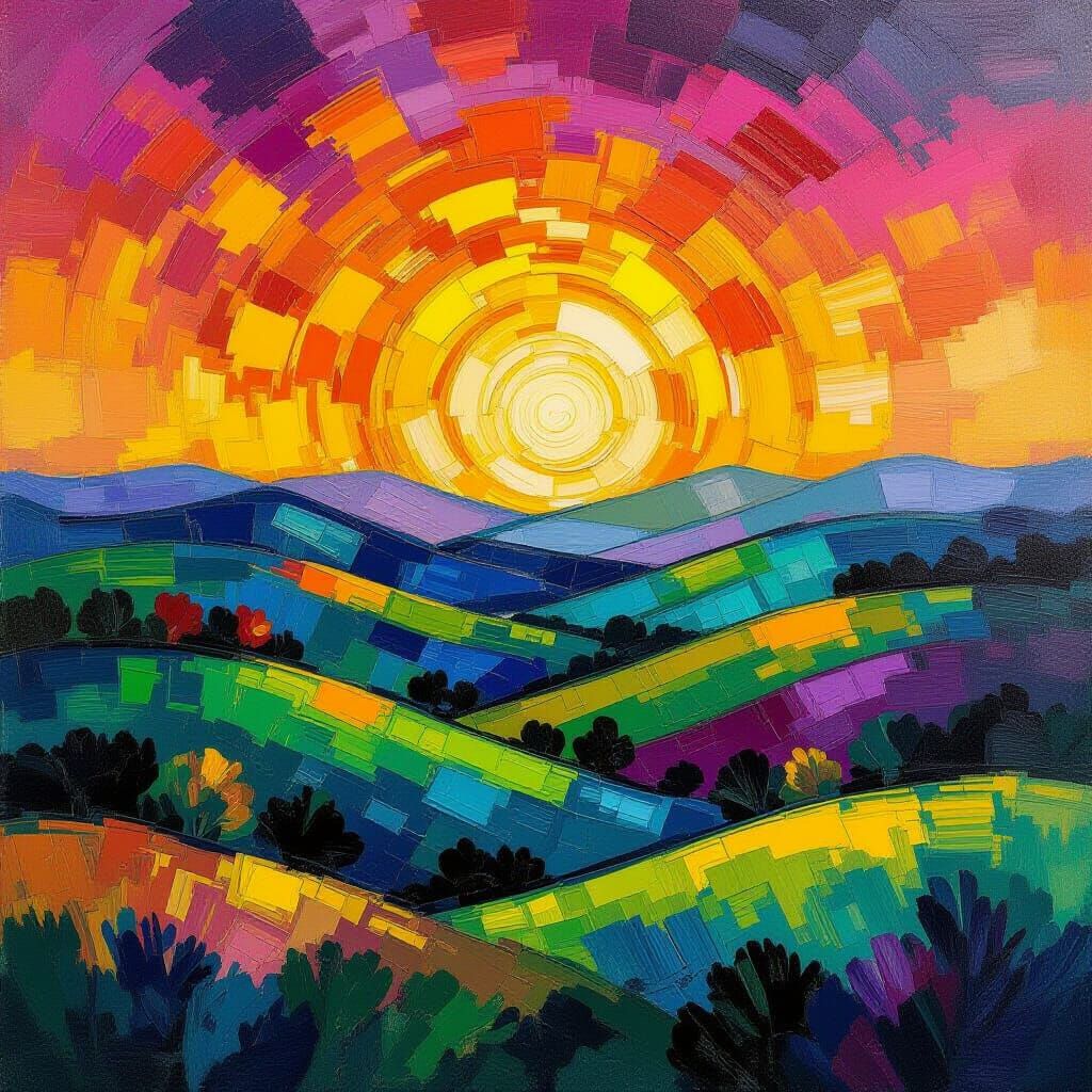 Vibrant Abstract Landscape in Impressionist Oil Style