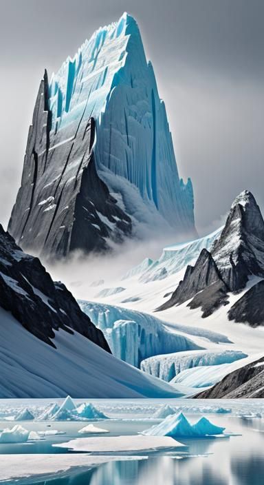 Towering Glacier Ice Wall in Vivid Digital Art